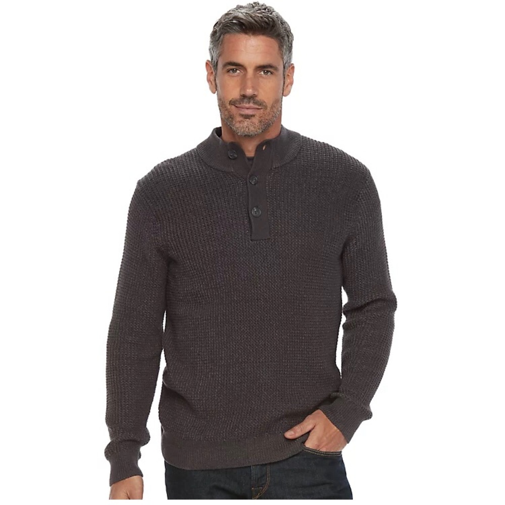 Croft & Barrow Men's Classic-Fit Outdoor Waffle-Weave Gray Knit Sweater Size XL